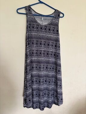 Boho Tribal Print Swing Dress One Size Black White Festival Beach Cover Up